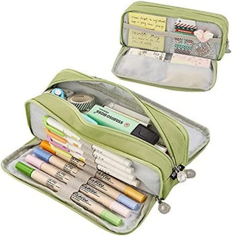 woobles Pencil Cases, Large Capacity Pencil Pouch with Compartments, Portable Pen Organizer, Makeup Bag for School Stationary Office(Green) - Image 3